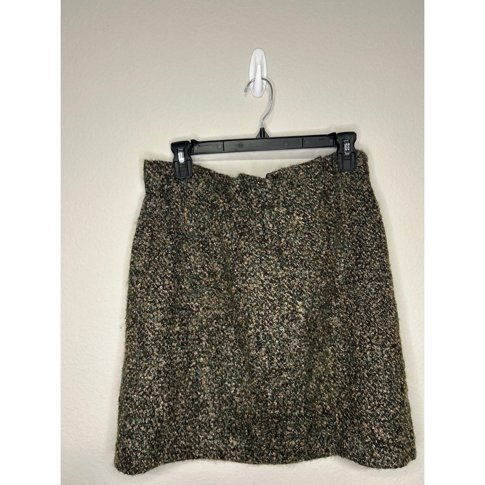 Vintage Milly of New York Bouclé Tweed Mini Skirt Size 10 Brown Green Lined